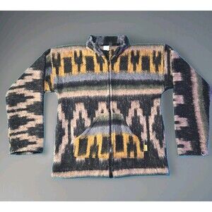 Vintage Molina Indian Drawing Jacket Hoodie Southwestern Baja Pattern Size XL